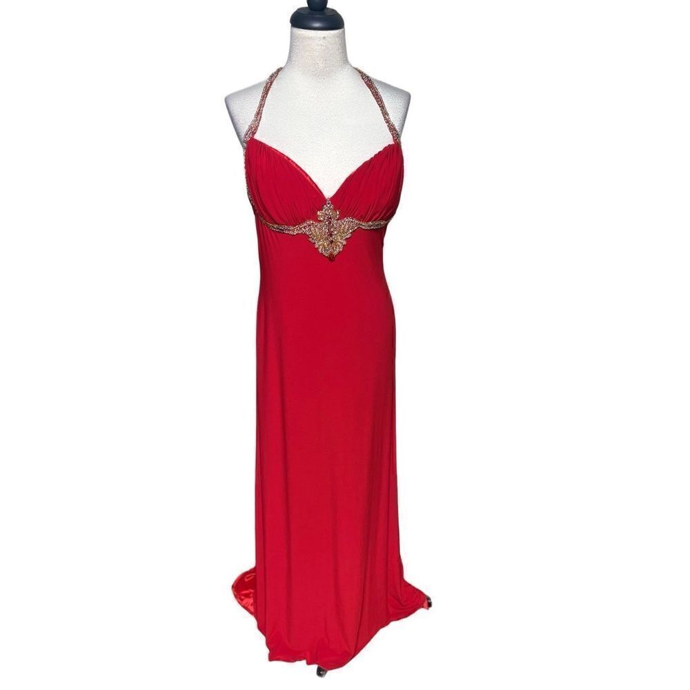 Alyce Designs Sexy Rhinestoned Long Formal Gown with Train Red Size 10